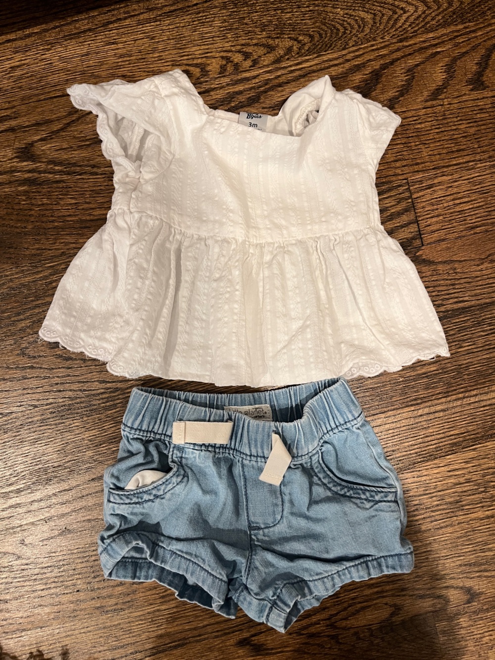 Girls White Eyelet Top & Light Blue Shorts Set — 3M